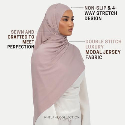 KHELANI Premium Modal Jersey Hijab, Luxury Lightweight Non Slip Stretchy Jersey Head Scarf for Muslim Women, Soft Shawls Wrap - color: Powder Pink