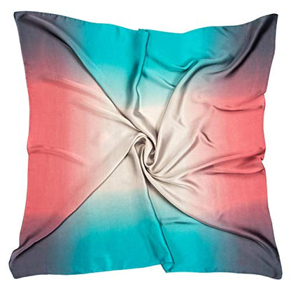 RIIQIICHY Head Scarf for Women Like Silk Satin Scarf for Hair Wrapping at Night Bandana Square Scarf for Sleeping 35 Inch - color: Darkturquoise/Grapefruit/ Linen/ Dimgray