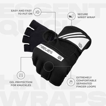Sanabul Gel Boxing Hand Wraps for Men & Women Muay Thai MMA Kickboxing Quick Wraps Boxing Inner Gloves Wrist Knuckle Protection - color: Black/White, size: Large-X-Large