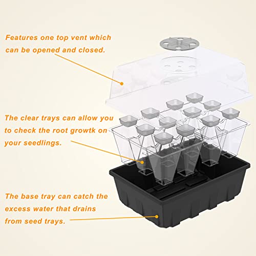 Gardzen 10 Pack Push-Up Seed Starting Tray, Pop Up Plant Germination Trays, Seed Starter Kit with Adjustable Humidity Vented Dome, 6.6" x 4.5", Total 120-Cell, Clear | Pop Up Plant Germination Kit with Adjustable Humidity Dome, 6.6"x4.5" Trays for Seedlin