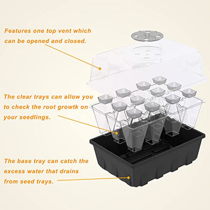 Gardzen 10 Pack Push-Up Seed Starting Tray, Pop Up Plant Germination Trays, Seed Starter Kit with Adjustable Humidity Vented Dome, 6.6" x 4.5", Total 120-Cell, Clear | Pop Up Plant Germination Kit with Adjustable Humidity Dome, 6.6"x4.5" Trays for Seedlin
