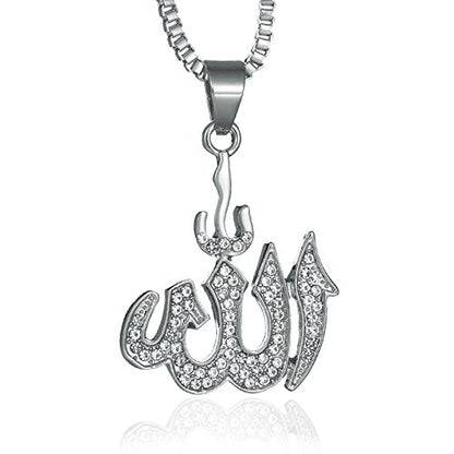 Allah Pendant With 22 inch Link Chain Necklace Mulsim Jewelry (silver plated) - color: silver plated