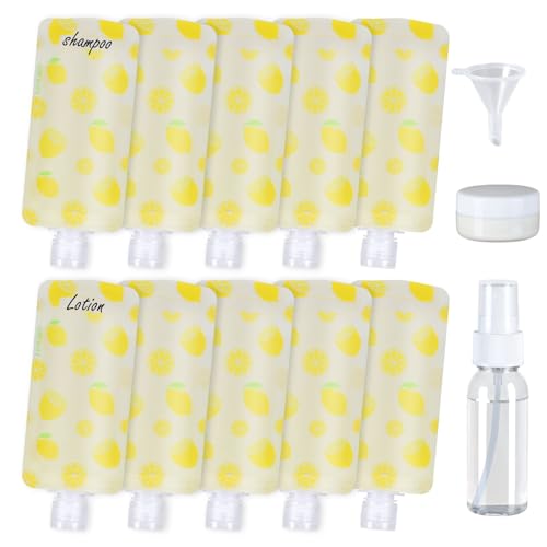 PACKISM 13 Pack Travel Pouches for Toiletries - 90ml 3 oz Liquid Container - color: 13pcs, Brilliant Yellow Lemon, style: Adventure & Cruise Specific