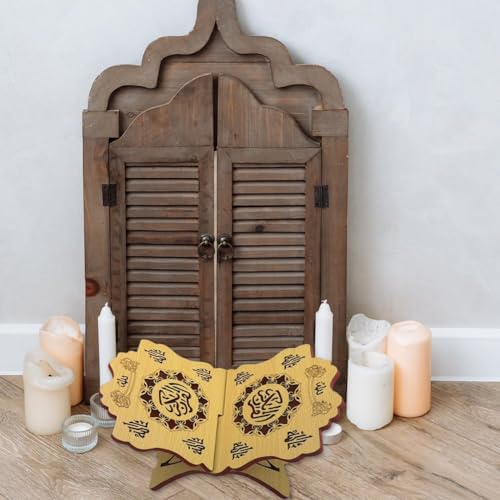 Wooden Eid Islamic Book Shelf, Small Wooden Recipe Stand for Ramadan Bible Holder Kuran Quran Koran Holy Book Stand - color: B