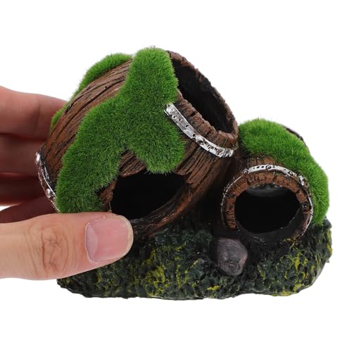 Aquarium Barrel Hideout Resin Fish Tank Decor Ornament Double Broken Barrel Landscaping Cave for Betta and Reptile Tanks Small Size