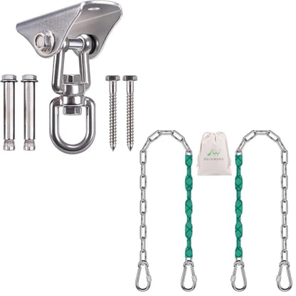SELEWARE Heavy Duty Swing Hanging Kit: 1000LB Capacity Stainless Steel Swing Chains + Ceiling Mount with Swivel Hook for Hammocks, Punching Bags, Yoga Swings & Playground Sets