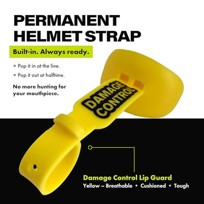 DAMAGE CONTROL Pacifier Football Mouth Guard – Permanent Strap – Yellow | Youth Football Mouthpiece, No Boiling, Breathable Design, Protects Lips & Teeth, Works with Braces - color: Yellow