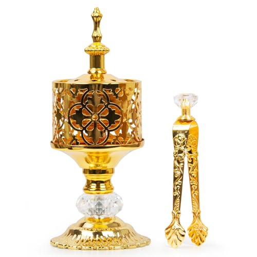 Incense Holder, Frankincense Charcoal Incense Resin Stand, Bakhoor Incense Burner, Ideal for Aromatherapy Yoga Spa, Home Christian Church Censer, Gold