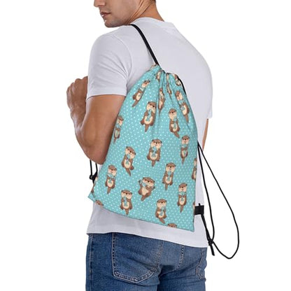 Lightweight String Backpack, Cute Otter Fish Pattern, Breathable Polyester Drawstring Bag for Travel and Outdoor Camping - color: Pattern (375)