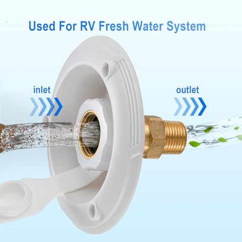 TOPSHINE RV City Water Inlet with Check Valve, RV Water Inlet Connection, RV Water Fill Inlet Flange with 3/4" GHT Female to 1/2" NPT Male, Fits for Camper, Trailer, Marine, RVs and Boats, Large - color: White, size: 4.7”