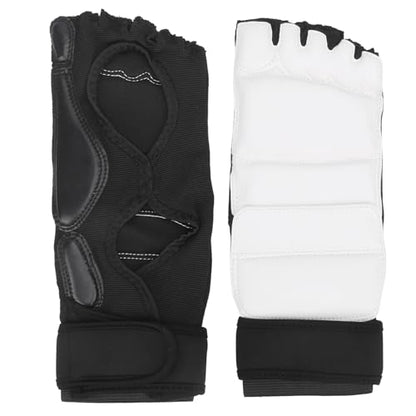 Taekwondo Foot Protector Gear, PU Leather Martial Arts Foot Guard, 1 Pair for Men Women - Adjustable Ankle Support, Breathable Half Finger Design, Training and Competition Use