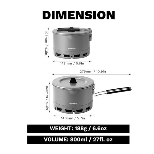 Fire-Maple Petrel Ultralight Camping Pot, Foldable Handle, 800ml | 30% Faster Boil, Heatproof & Locking Handle, Hard Anodized Aluminum, Compatible with 3 & 4 Prongs Stove, 188g