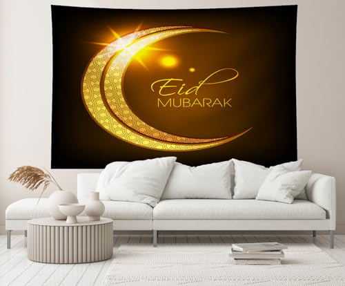 10x6.5ft Eid Mubarak Backdrop Golden Crescent Luxury Gold Glitter Shining Eid Al-Adha Themed Red Background Islamic Muslim Festival Party Decoration Portrait Photo Booth Studio Props Banner - size: 10x6.5FT