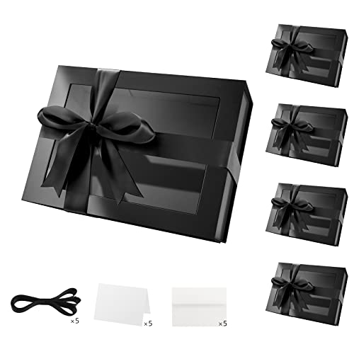 PACKQUEEN 5 Black Clear Magnetic Lids Gift Boxes with Windows 9x6.5x3.8 In - color: Black-9x6.5x3.8 Inches-Pack of 5