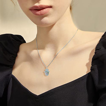 PROESS 925 Sterling Silver Hamsa/Allah Necklace Evil Eye Amulet Jewelry Gifts for Men Women - style: Abalone Shell Hamsa Necklace
