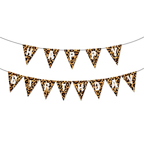 Leopard Print Pennant Banner, Animal Print Theme Party Supplies for Boys Girls Kids Home Classroom Baby Showers Birthday Parties, Leopard Color, 2" x 5" Rectangular Banner - color: Leopard Print