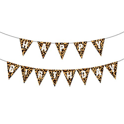 Leopard Print Pennant Banner, Animal Print Theme Party Supplies for Boys Girls Kids Home Classroom Baby Showers Birthday Parties, Leopard Color, 2" x 5" Rectangular Banner - color: Leopard Print