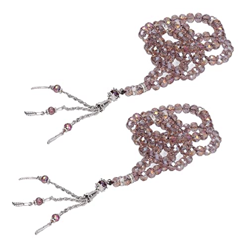 2Pcs Muslim Prayer Beads Coloured Glaze 99 Beads Mihrab Separators Count Exquisite Design Tasbih Prayer Beads 0.31in (Silver Gray)