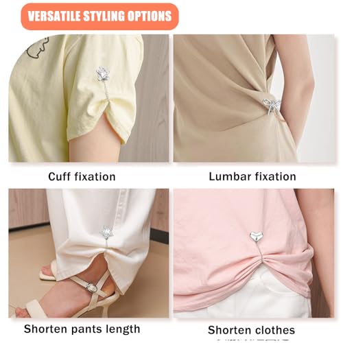 Ouliget Multi-Function Magnetic Clothing Clips,Pinless Brooch Chain Magnetic Buttons Shawl Clips for Hijab, Loose T-Shirt Hems, Sleeves, Collar and Pants Hems,4 Pieces (Silver Bow) - color: Silver Bow