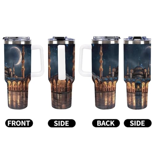 Blue Mosque Islamic Muslim Insulated Tumbler Stainless Steel Travel Coffee Mug with Lid And Straw 40oz - color: white-style