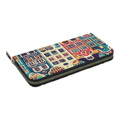 Amsterdam Street View PU Leather Long Wallet for Women Men, Zipper Clutch Wallet RFID Card Holder Organizer - color: Amsterdam Street View