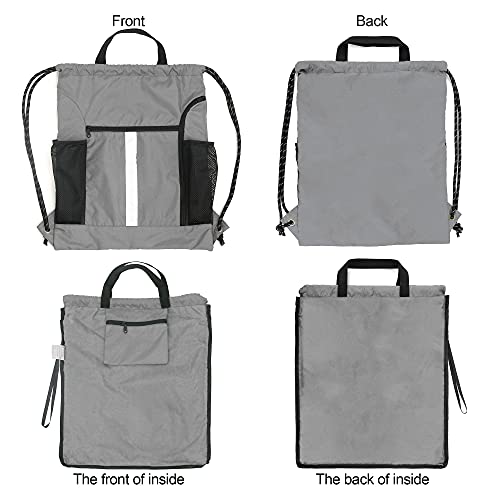 BeeGreen Grey Drawstring Bag Pack Gym Sackpack w Shoe Compartment Two Water Bottle Holder Portable String Sinch Sack for Gymnastic Athletic Beach Travel - color: Grey, style: Drawstring With Shoe Compartment