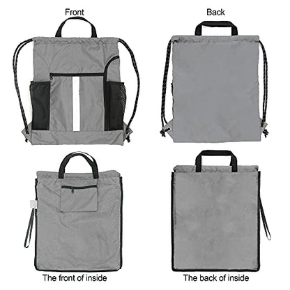 BeeGreen Grey Drawstring Bag Pack Gym Sackpack w Shoe Compartment Two Water Bottle Holder Portable String Sinch Sack for Gymnastic Athletic Beach Travel - color: Grey, style: Drawstring With Shoe Compartment