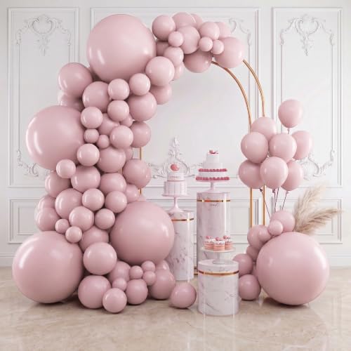 RUBFAC 154pcs Dusty Pink Balloons Different Sizes of 18 12 10 5 Inch Boho Blush Pink Latex Balloons for Wedding Birthday Baby Shower Gender Reveal Anniversary Bachelorette Party Decorations - color: Dusty Pink