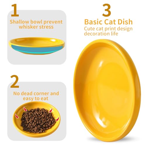 3 PCS Ceramic Cat Bowls, 5.5 in Pet Food Bowl Cat Dishes for Food and Water, Small Dog Dish(Yellow) - color: Yellow