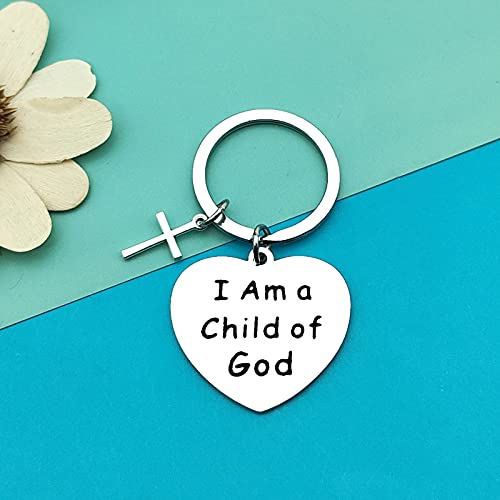 Dabihu Christian Gift Keychain Religious Gift Bible Verse Keyring Baptism Christmas Easter Birthday First Communion Gift - color: I Am a Child of God Silver Heart Keychain