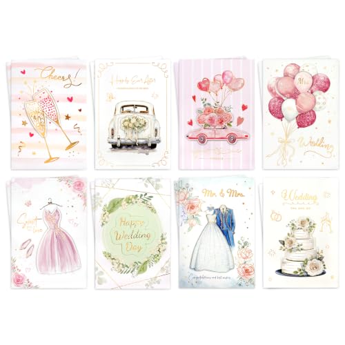 3D Sticker Wedding Cards – 16 Pack with White Envelopes – 8 Designs - color: Wedding 1