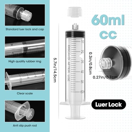 60ml Luer Lock Syringe with Cap and Soft Plastic Tube, Individually Wrapped 10 Pack, Suitable for Pet Liquids Feeding - size: 60ml - 4.0mm Tube
