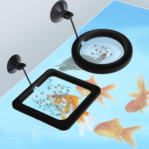 2PCS Fish Aquarium Feeding Ring Aquarium Feeding Ring Fish Tank Station Floating Food Tray Feeder Square Circle Accessories Foods Feeder with Suction Cup（Black）