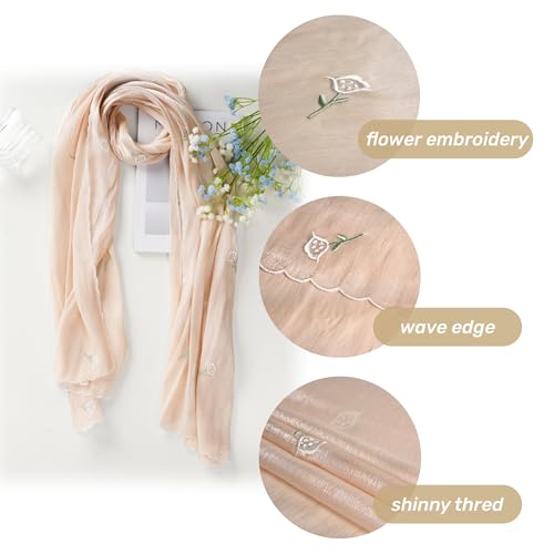 Shinny Threat Hijab Flower Embroidery Shawl Scarf Summer Cool Headwrap | Shinny Threat, Flower Embroidery - color: Light Yellow