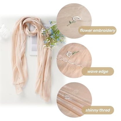 Shinny Threat Hijab Flower Embroidery Shawl Scarf Summer Cool Headwrap | Shinny Threat, Flower Embroidery - color: Light Yellow