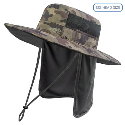 BASSDASH UPF 50+ Sun Fishing Hat Water Resistant with Detachable Neck Flap - color: Earth Camo - Big Head Size