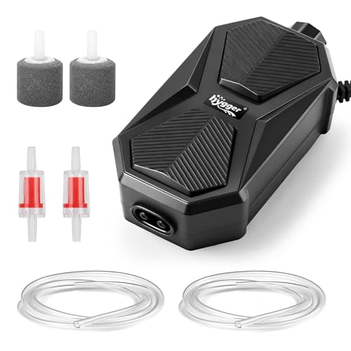 hygger Aquarium Air Pump, Ultra Quiet Oxygen Aerator with Air Stone Airline Tubing Check Valve, Aquarium Fish Tank Air Bubbler for 3 to 79 Gallon Tank and Bucket - size: Large