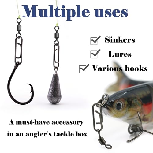FishTrip 50pcs Fishing Rolling Swivel Power Clips for Rigs Lures | High Carbon Steel, Rust-Proof & Wear-Resistant, Quick Change Clip Snaps for Freshwater Saltwater Rigs Hooks Leaders Weights - size: 5#_50pcs