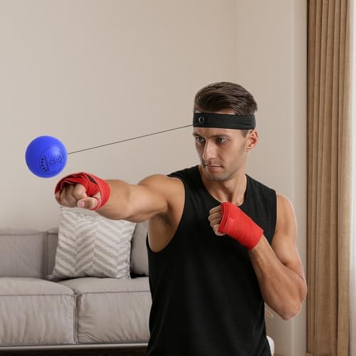 Punching Ball with Headband Adjustable Breathable Soft | Home Boxing Reflex Ball Punching Game for Men Women Adults Beginner Workout Exercise Relief Fitness MMA - color: Blue