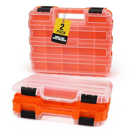 HORUSDY 2-Pack Double Side Parts Organizers, 34-Compartments Tool Box with Removable Dividers, Small Hardware Storage Case for Screws, Bolts, Nuts, Nails, DIY, Crafts, Fishing Gear & Small Parts