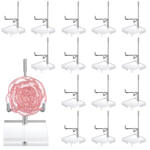 16 PCS Adjustable Metal Arms Display Stand, 2 X 2 X 3.5 Inch Small Rock Display Stand with Acrylic Base Small Displays Easel Holder Crystal Displays Stands for Picture Coral Geodes Mineral Agate