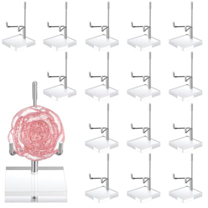 16 PCS Adjustable Metal Arms Display Stand, 2 X 2 X 3.5 Inch Small Rock Display Stand with Acrylic Base Small Displays Easel Holder Crystal Displays Stands for Picture Coral Geodes Mineral Agate
