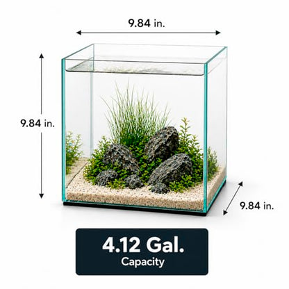 Aquatop High Clarity Low Iron Glass Cube Aquarium, 4.12 Gal – 5mm Thick Glass – Slim Design – Fresh & Saltwater – Desktop Tank with Silicone Sealing - size: 4.1 Gal