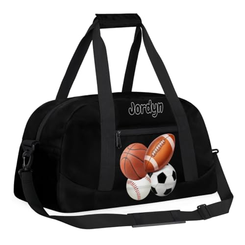 Custom Sports Football Basketball Baseball Duffel Bag, Solid Black | Personalized Named Practice Travel Overnight Training Bag - color: Color 20
