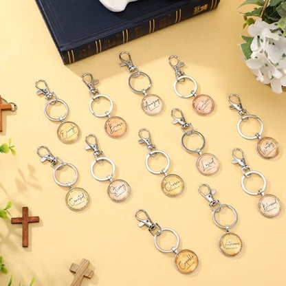 Equsion 24 Pcs Christian Keychain Gift Bulk Mini Bible Keychains with Verse Religious Keychain Gifts for Church Bible Study Group (Brown) - color: Brown