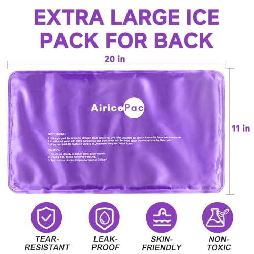 AiricePac Extra Large Gel Flexible Back Ice Packs for Injuries Reusable, 11”x 20” Cold Compress Therapy Wrap for Knee Leg Neck Shoulder Hip Back Pain Relief, Swelling, Bruises, Surgery, Purple - style: Pueple XXL 1 PACK