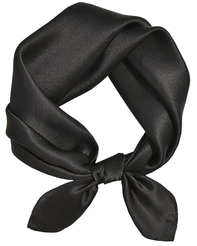 Saiusloa Solid Color Neck Scarf For Women Square Satin Head Scarves headband Bandanas 23.6× 23.6 inches - color: 1-black