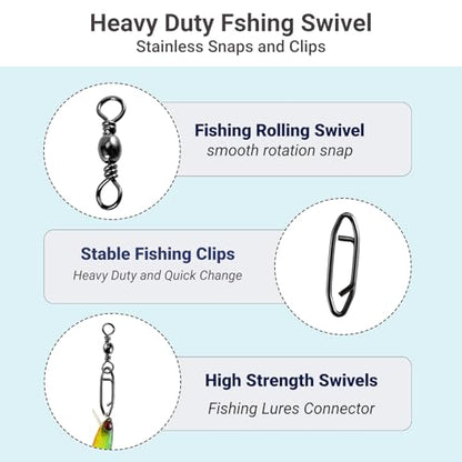 QISHUO High Strength Fishing Swivels Stainless Clips Steel Snap Swivels Barrel Connector Saltwater Swivel Fishing Rolling Black Nickel - size: Size 10+S (42lb) 50 pcs