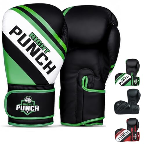 Boxing Gloves for Men & Women – Faux Leather Muay Thai, Kickboxing, MMA & Sparring Gloves – Training Heavy Bag Gloves with Secure Wrist Strap & Thumb Lock – 2 4 6 8 10 12 14 16oz - color: GREEN/BLACK, size: 8 OZ