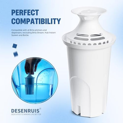 Water Filter Replacement Compatible with Brita Water Pitcher and Dispensers | Fit for Classic 35557, OB03, Mavea 107007, Reduce Chlorine and Bad Taste, BPA free, Pack of 3, By DESENRUIS